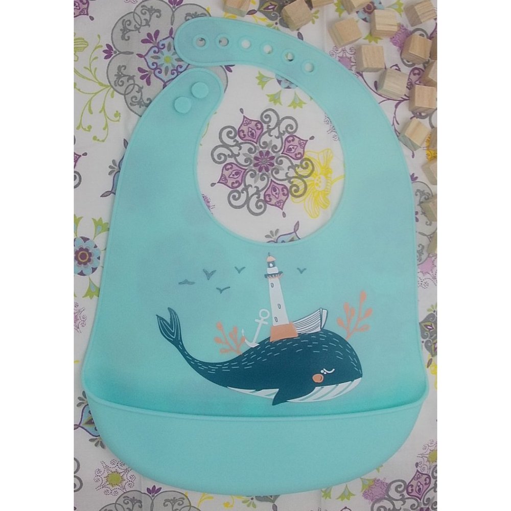 Baby Bibs Easily Wipe Clean -Silicone Whale